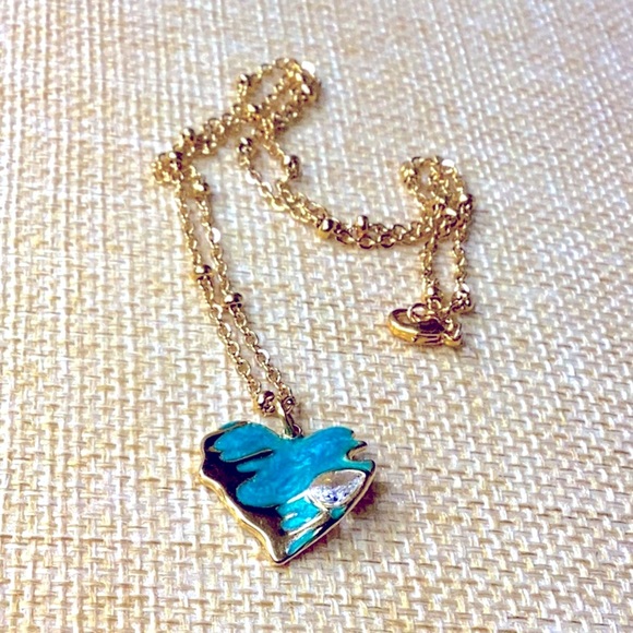 Gold Enamel Zircon Heart Pendant  Necklace - Picture 3 of 3